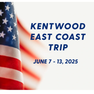 A picture of an american flag with the words kentwood east coast trip june 7-1 3, 2 0 2 5.