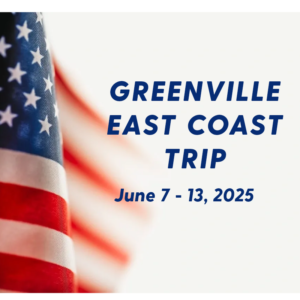 A picture of the flag with text that reads " greenville east coast trip june 7-1 3, 2 0 2 5 ".