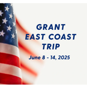 A picture of an american flag with the words " grant east coast trip june 8-1 4, 2 0 2 5 ".