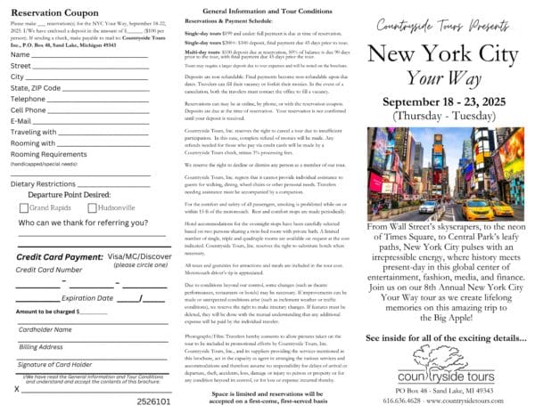 NYC Your Way tour reservation form.