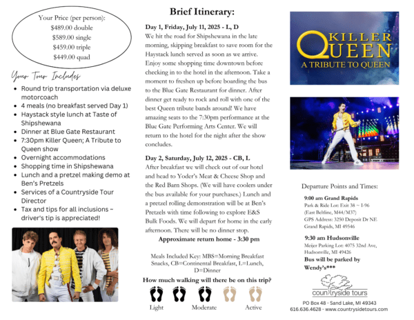 Killer Queen tribute show itinerary.