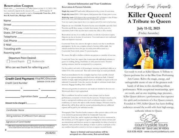 Killer Queen tribute concert reservation form.